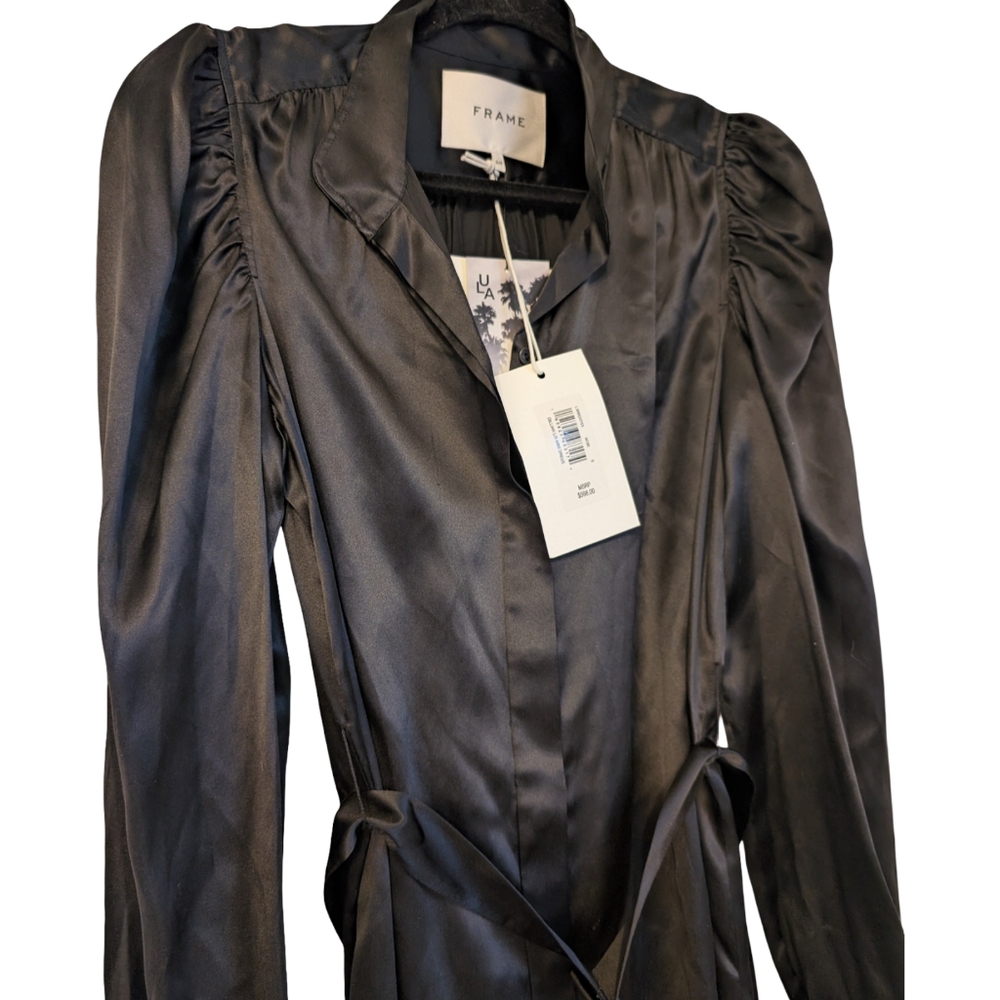 FRAME Gillian Silk Mini Shirt Dress Black Size Small NWT - Picture 8 of 12